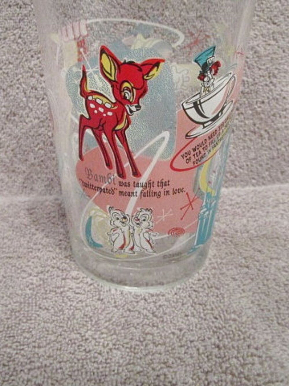 Vtg Disney World Bambi Drinking Glass Atomic Starburst Tinkerbell Magic Kingdom